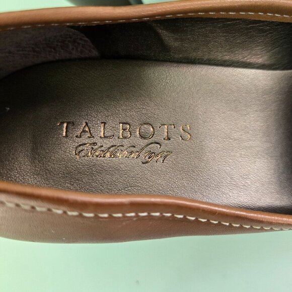 Talbots NWT Stunning Y2K Caramel Leather Fringe Logo Heels Size 10B - Picture 6 of 8